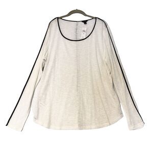 Ann Taylor Thin Knubby Knit Pullover Top XL White w/ Black Trim Long Sleeve  NWT